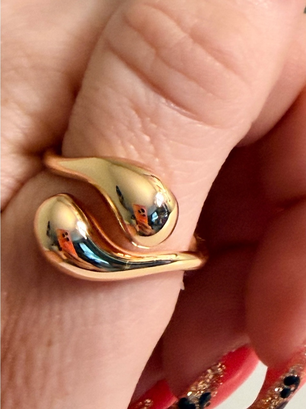 Adjustable Dome Teardrop Ring 18K Gold Plated - Picture 3 of 6